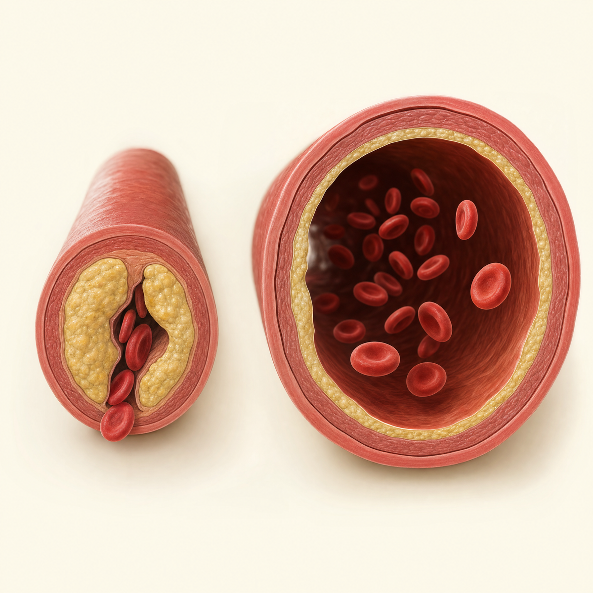 Illustration of a small narrowed artery next to a larger open artery