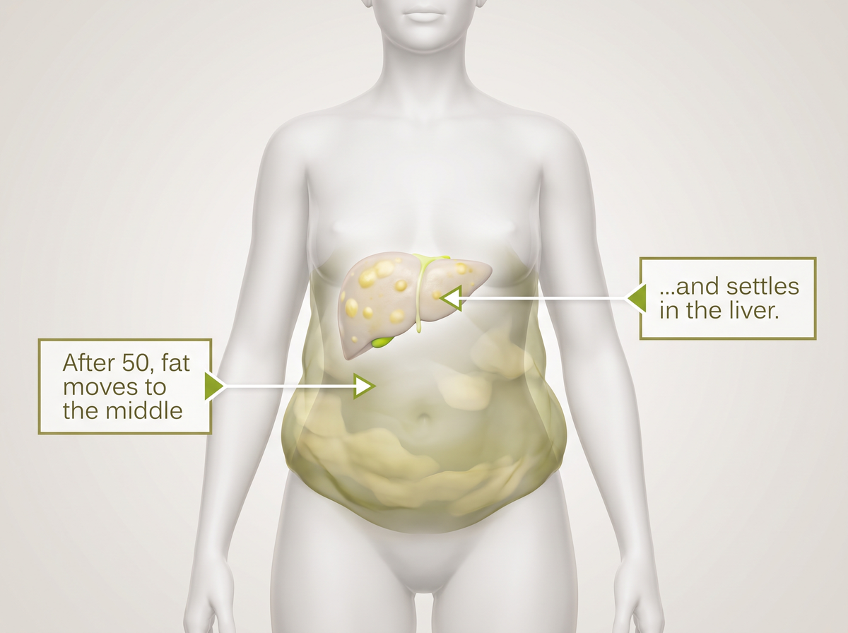 After 50, fat moves to the middle and settles in the liver