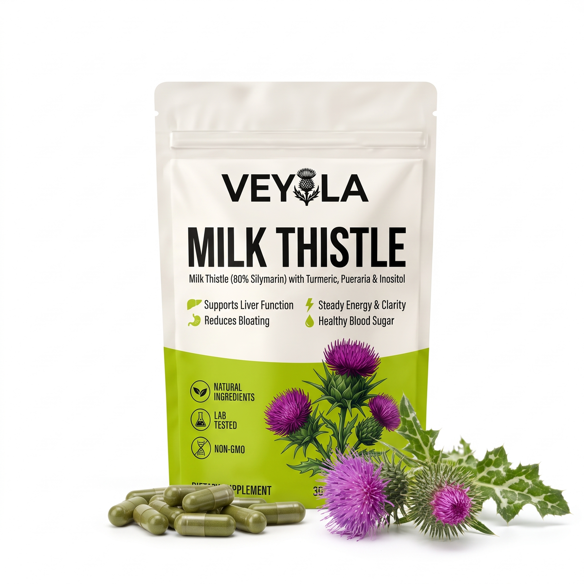 Veyola Milk Thistle pouch with capsules and milk thistle