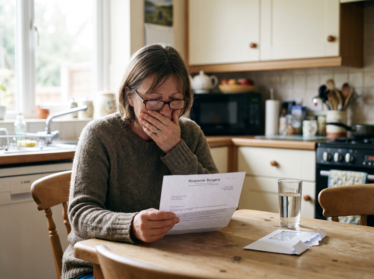 Woman reading a letter from her GP surgery